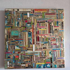 7 Layer Mosaic + Resin Textured Collage on Cradled Wood 24x24x1.5 inch by Tana Hensley 