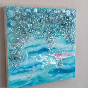 Abstract Ocean Theme w Glass, Crystals, & Sparkle Dust Resin Art by Tana Hensley, Image 2.