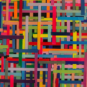 BRIGHT, BOLD, COLORFUL MOSAIC STYLE MULTILAYER  RESIN COLLAGE ON GALLERY CRADLED WOOD PANEL by Tana Hensley, Image 5.
