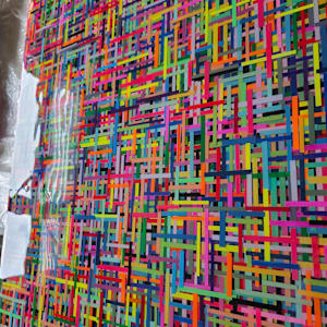 BRIGHT, BOLD, COLORFUL MOSAIC STYLE MULTILAYER  RESIN COLLAGE ON GALLERY CRADLED WOOD PANEL by Tana Hensley, Image 8.