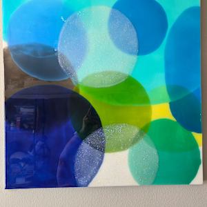 ABSTRACT RESIN CIRCLES IN RICH ULTRAMARINE BLUE, BRIGHT GREEN, & OPAL by Tana Hensley, Image 13.