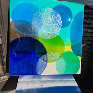 ABSTRACT RESIN CIRCLES IN RICH ULTRAMARINE BLUE, BRIGHT GREEN, & OPAL by Tana Hensley, Image 16.