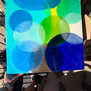 ABSTRACT RESIN CIRCLES IN RICH ULTRAMARINE BLUE, BRIGHT GREEN, & OPAL by Tana Hensley, Image 6.
