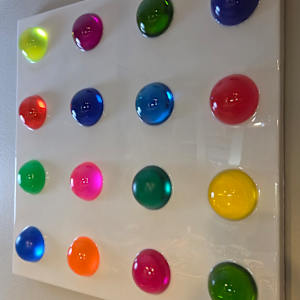 Colorful Resin Polka Dot Art on 24x24x1 Wood Panel by Tana Hensley, Image 4.