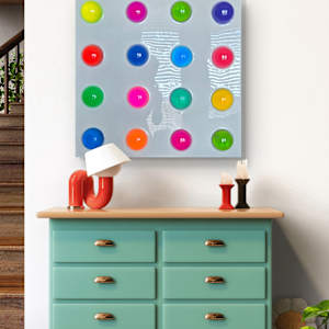 Colorful Resin Polka Dot Art on 24x24x1 Wood Panel by Tana Hensley, Image 8.
