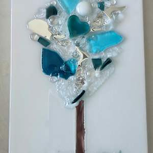 Resin Glass Abstract Tree in Teal, Mirror, Slvr 6x12 by Tana Hensley 