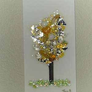 Resin Glass Abstract Tree in Yellow, Silver Leaf and Mirror Glass  6x12 by Tana Hensley 