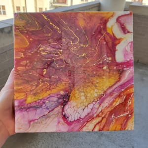 Abstract Acrylic w Resin Art w Gold & Silver Leaf [Orange, Pink, Gold] 