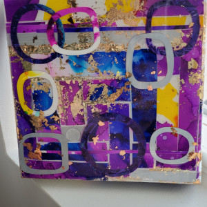 Abstract Collage Resin Art on Wood Panel in Layers of Resin by Tana Hensley 