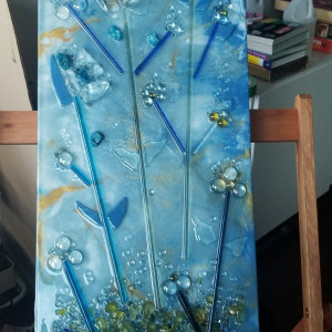 Resin Art + Glass Flowers on Gallery Cradled Heavy Cotton Canvas by Tana Hensley 