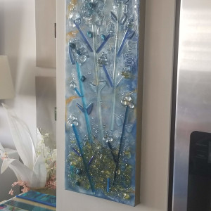 Resin Art + Glass Flowers on Gallery Cradled Heavy Cotton Canvas by Tana Hensley 