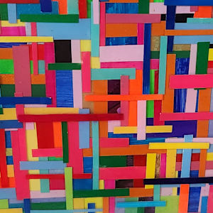 COLORFUL, BRIGHT, BOLD MOSAIC STYLE RESIN MULTILAYER COLLAGE ON GALLERY CRADLED WOOD PANEL by Tana Hensley  Image: CLOSEUP