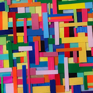 COLORFUL, BRIGHT, BOLD MOSAIC STYLE RESIN MULTILAYER COLLAGE ON GALLERY CRADLED WOOD PANEL by Tana Hensley  Image: CLOSEUP
