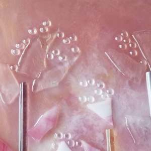 Rose Gold, Pink Glass Flowers, Epoxy Resin Shelf or  Wall Art by Tana Hensley 