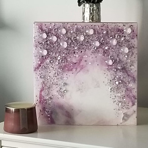 Lavender & Lilac Bling Resin + Glass Art on Wood Panel by Tana Hensley 