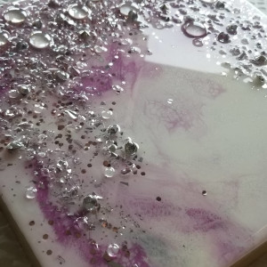 Lavender & Lilac Bling Resin + Glass Art on Wood Panel by Tana Hensley 