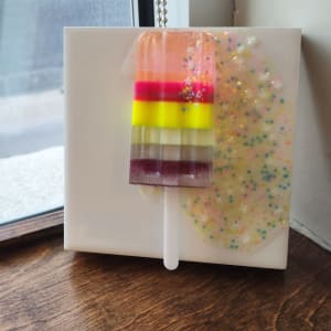 Resin-Popsicle Art Sculpture on Wood Panel by Tana Hensley 