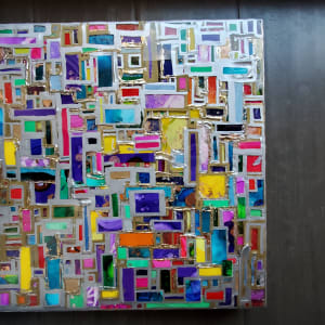Abstract Resin Layered Mosaic Collage w Silver and Gold Mirror Leaf 