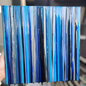 Abstract Resin Art In Linear Drips, Navy Blue, Silver, Sky Blue, Ultramarine Blue, Black, Pigments on Gallery Cradled Canvas by Tana Hensley 