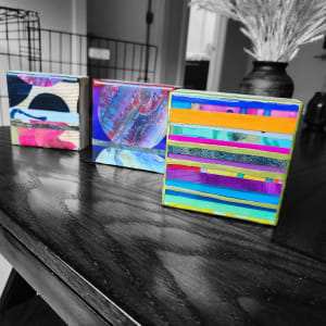 ABSTRACT MINI RESIN COLLAGE, 4x4 SHELF, WALL MODERN ART by Tana Hensley