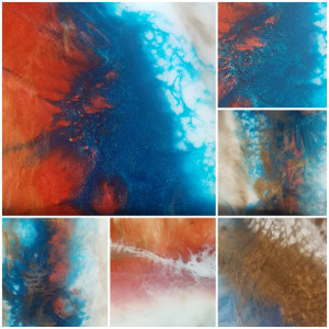 Abstract Resin Art (Ruby Metallic, Blues, Silver, Turquoise, & Gold) by Tana Hensley 