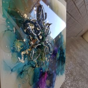 Abstract Resin Art + Glass Flower 16x16 inches by Tana Hensley 