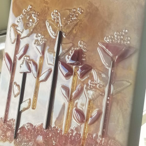 Rose Gold, Pink Glass Flowers, Epoxy Resin Shelf or  Wall Art by Tana Hensley 