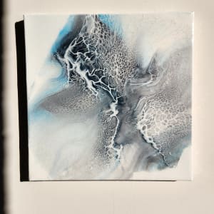 Set of 2 Blues, Silver, Black, White Blooms (Shelli's Technique) 12x12 Canvases by Tana Hensley 