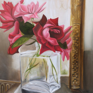 Roses in Glass Bottle by Emma Knight