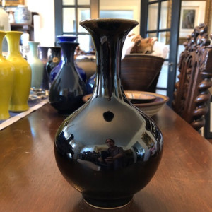 Chinese Republic Porcelain Vases - IX Black with Slender Neck by Unknown 