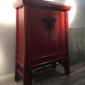 200-Year-Old Antique Chinese Red Wooden Cabinet by Unknown