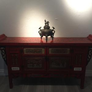 Antique Chinese Red Lacquer Wooden Console Table by Unknown