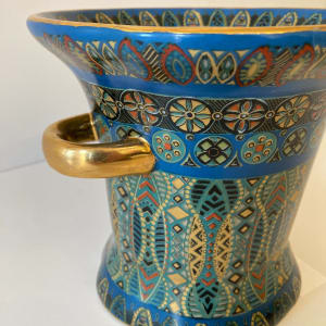 Multicolor Chinese Vase with Gold Handles 