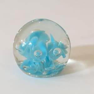 Vintage St. Clair Glass Paperweight with Blue Floral Designs 