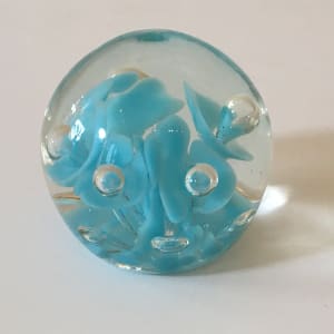 Vintage St. Clair Glass Paperweight with Blue Floral Designs