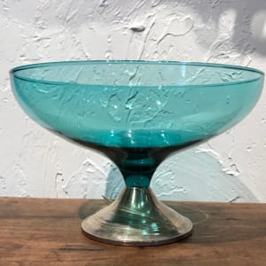 Turquoise Glass Bowl with Sterling Silver Base by Unknown 