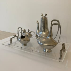 Pewter Tea Service w/ Lucite Platter by Harold Castor 