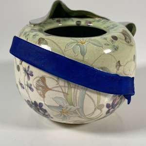 Aspidistra Series: Celadon Brush Pot with Violets and Silver Bubbles by Roger Runge