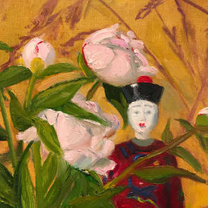 Peonies and Chinese Figures by James Cobb 