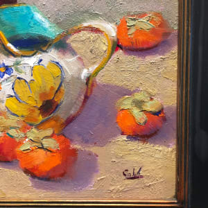 Brass Teapot, Persimmons and Poppies by James Cobb 