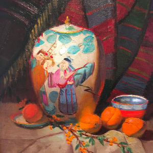 Antique Oriental Vase and Fruit by James Cobb 