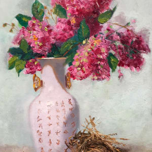 Crepe Myrtle Branch in Chinese Vase by James Cobb 