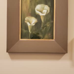 Lily Buddies by Monika Gupta  Image: Framed in a green gold frame