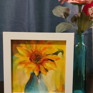 Sunflower in Blue Vase II by Monika Gupta  Image: As tabletop decor