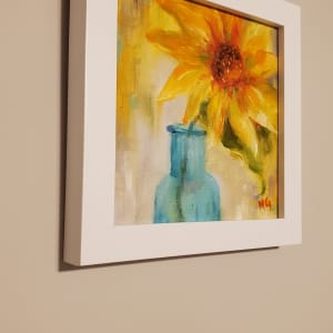 Sunflower in Blue Vase by Monika Gupta  Image: Side view when hung on a wall