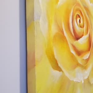 Yellow Rose on Gallery Wrapped Stretched Canvas by Monika Gupta  Image: Painting stretches across the sides of the frame