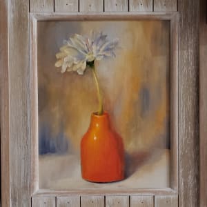 Orange Vase by Monika Gupta  Image: Framed in a rustic off-white frame