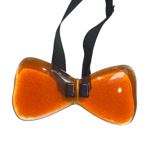 Glass Bow Tie, ARTISAN COLLECTION, Hot Color by Nancy Gong  Image: Bow Tie, ARTISAN COLLECTION, HOT Color 23-03 with strap from the Gong Spirit Wear Series. One of a kind. Exclusively from Gong Glass Works. $150