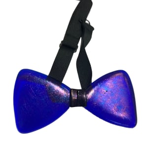 Glass Bow Tie – ARTISAN COLLECTION, Standard Colors by Nancy Gong  Image: Bow Tie,  ARTISAN COLLECTION, Standard Color 23-02 with strap from the Gong Spirit Wear Series. One of a kind. Exclusively from Gong Glass Works. $150