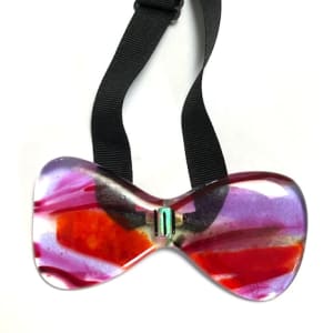 Glass Bow Ties – THE DESIGN COLLECTION, Hot Colors by Nancy Gong  Image: Glass Bow Tie - DESIGN COLLECTION, HOT Color 22-04 w/ Strap  $150.00 
Unisex. Available exclusively from Gong Glass Works. 
